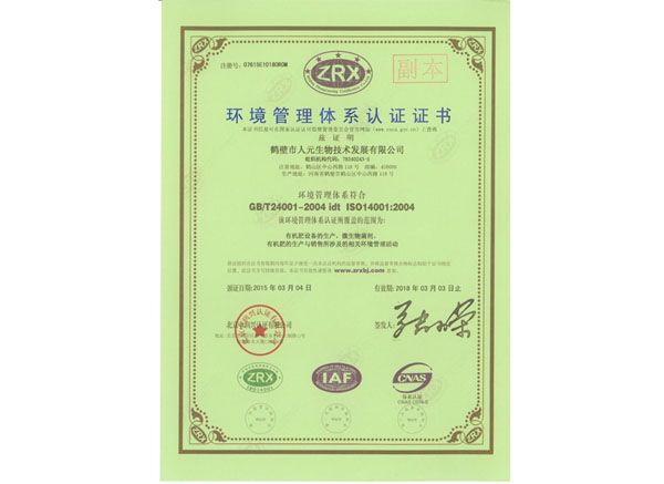 人元环境管理体系认证证书
