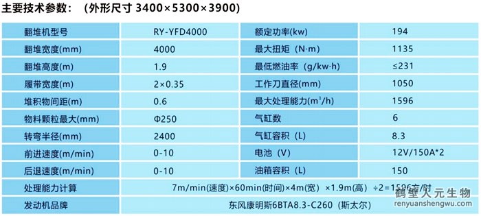 4000全液压履带式翻堆机技术参数