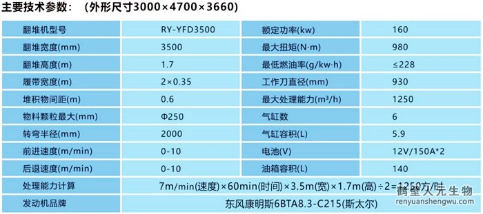 3500全液压履带式翻堆机技术参数